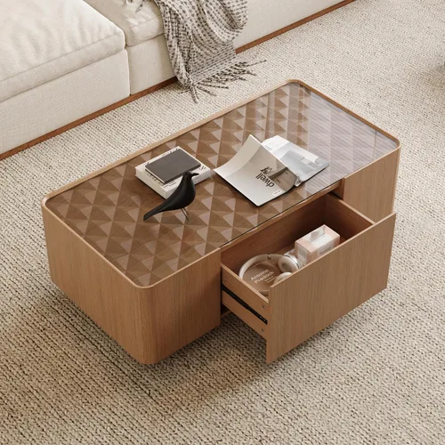 Vista 16 de Henf Mesa auxiliar elevable con almacenamiento, mesas de centro de madera maciza de 47.24 pulgadas con parte superior elevable, 3 bandejas