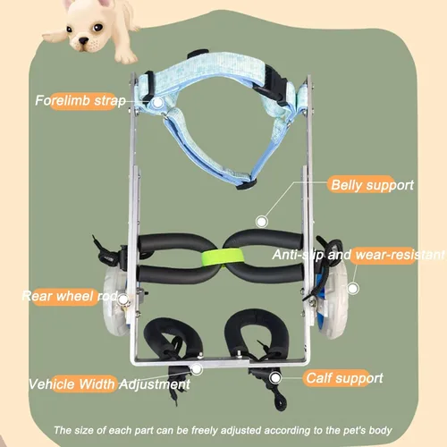 Vista 6 de Silla de ruedas ajustable para perro, silla de ruedas para mascotas de 2 ruedas, silla de ruedas ligera para perros y patas traseras, carrito