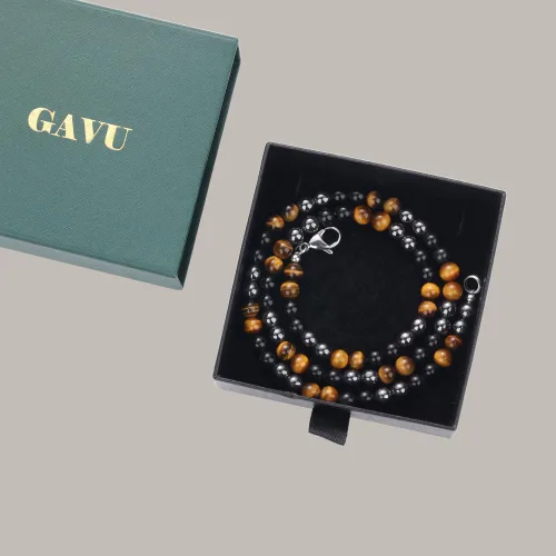 Vista 7 de GAVU Collar de Cuentas para Hombre, Collar de Cristal de Triple Protección para Hombres