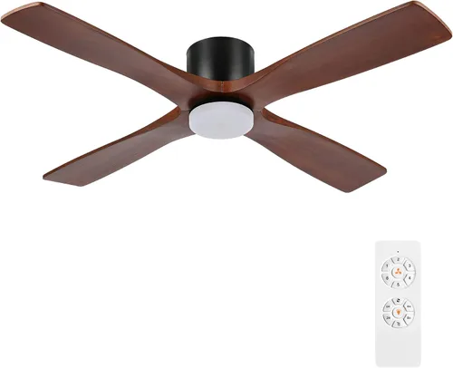 Vista 9 de WINGBO - Ventilador de techo de montaje empotrado de 48 pulgadas con DC, luces y control remoto, 4 aspas talladas reversibles de madera, motor DC