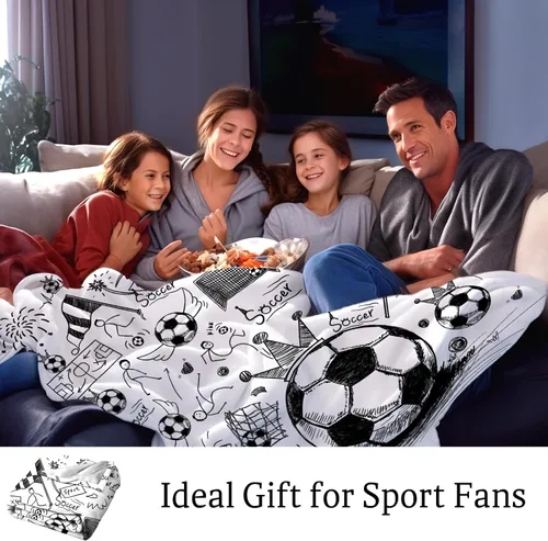 Vista 5 de Manta de fútbol para fanáticos del deporte, acogedoras mantas y mantas de fútbol de felpa única y divertida decoración temática de fútbol