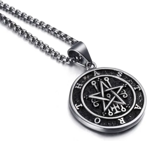 Vista 5 de ELFASIO Collar con colgante de acero inoxidable para hombre sello de Astaroth Key of SalomonSeal of Lilith Sigil of Lucifer Seal Chain