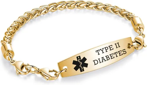 Vista 146 de Brazaletes de alerta médica ajustables de 7.5" a 9" para mujer/hombre, de acero inoxidable, intercambiables Cadena de bloque
