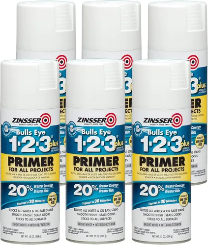 Vista 2 de Zinsser 272479 Bulls Eye 1-2-3 Plus Spray Primer, 13 onzas, Blanco