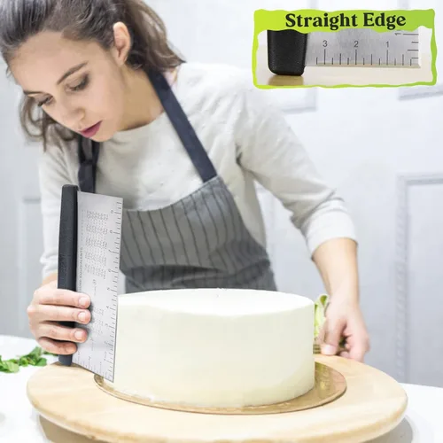 Vista 5 de HULISEN Raspador de banco grande para hornear, rascador de masa de 10 pulgadas con escala de medición, raspador de pasteles de acero inoxidable