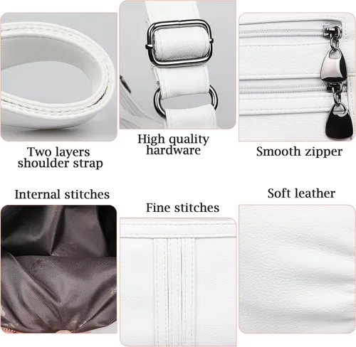 Vista 6 de Bolso bandolera de piel sintética suave para mujer, bolso cruzado con múltiples bolsillos, bolso cruzado mediano espacioso a la moda con asa superior