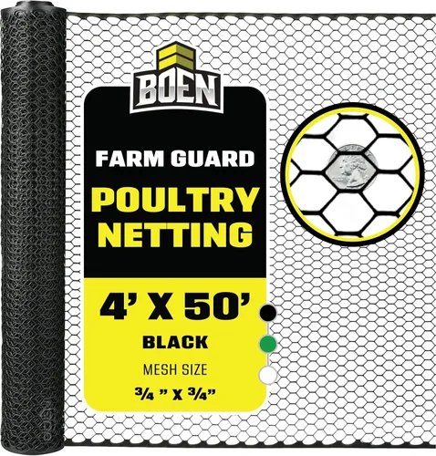 Vista 8 de Boen Malla hexagonal de plástico para aves de corral, barrera temporal de alambre de pollo para patio (2 x 25 pies, negro)