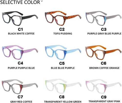 Vista 7 de Gafas retro de ojo de gato anti luz azul gafas de marco a juego