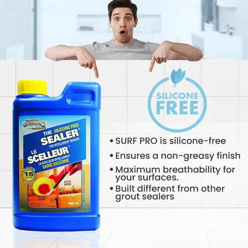Vista 4 de Surf-Pro - Sellador inteligente de lechada, fórmula invisible, sin olor, sin silicona, fácil aplicación con esponja o cepillo, conserva