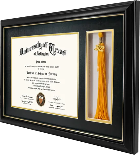 Vista 3 de GraduationMall Marco de diploma de madera negra de 11 x 17 pulgadas con soporte de borla para documentos de certificado de 8.5 x 11, vidrio real