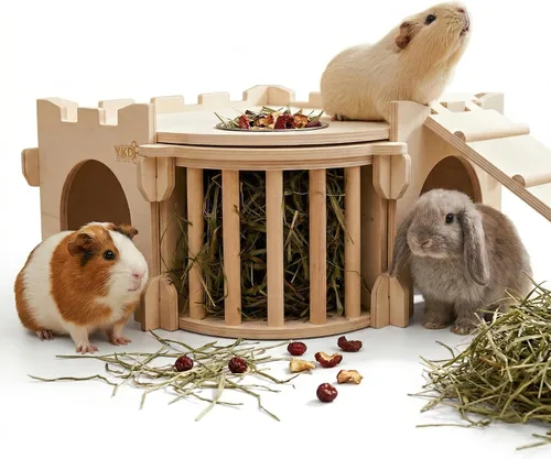 Vista 10 de Casa Castillo YKD para Chinchilla, Escondite de Animales Pequeños para Chinchilla, Conejo, Erizo o Ratón, Hábitat Ventilado de Madera para Conejo