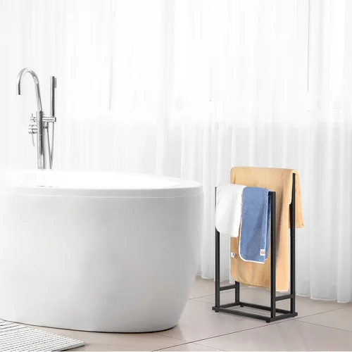 Vista 2 de Toalleros independientes de 2 niveles para toallas pequeños para baño, color negro mate, de acero inoxidable, toallero industrial para toallas