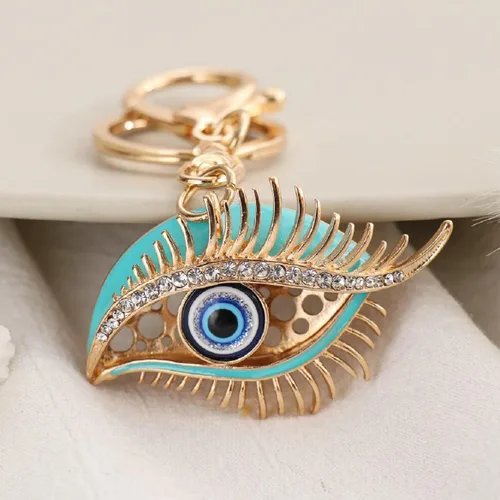 Vista 3 de Llavero contra el mal de ojo para mujer, bonito llavero de ojo azul brillante para niñas, llavero de ojo azul brillante, divertidos llaveros de ojo
