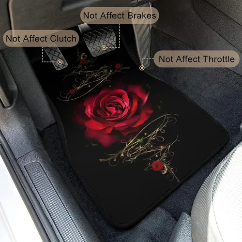 Vista 3 de Juego de 4 alfombrillas decorativas para automóvil, diseño floral de rosas rojas, diseño de flores y diseño de flores, alfombras decorativas