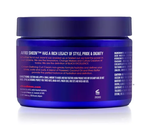 Vista 3 de Afro Sheen Crown Defining Curl Cream. Contiene manteca de karité y aceite de coco para definir e hidratar. 12 Oz.