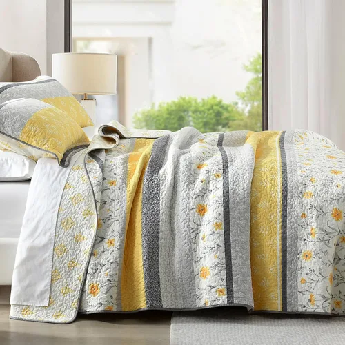 Vista 9 de PANGUSHAN Juego de edredón tamaño Queen – Juego de edredón 100% algodón, colcha botánica floral con 2 fundas de almohada, ropa de cama ligera