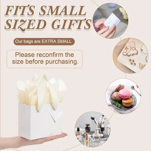 Vista 4 de Qilery 50 bolsas de regalo de papel de boda a granel con papel de seda, pequeñas bolsas de regalo con asa y etiquetas para cumpleaños, bodas