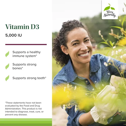 Vista 3 de Terry Naturally Vitamina D3 - Suplemento de apoyo para la salud ósea y la fuerza ósea, apoyo al sistema inmunológico y al cerebro, tabletas