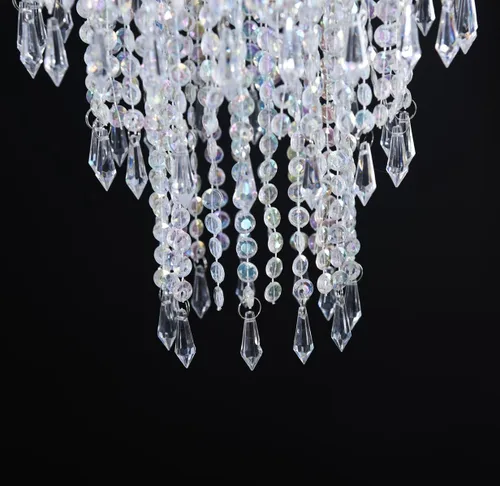 Vista 3 de Pantalla de araña de 3 niveles con cuentas de acrílico iridiscente, pantalla colgante de luz de techo con cuentas de cristal para boda, fiesta