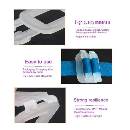 Vista 4 de Kit de flejado de bandas de embalaje de plástico, correas de polipropileno de 1/2 "x 500' y 100 hebillas, azul