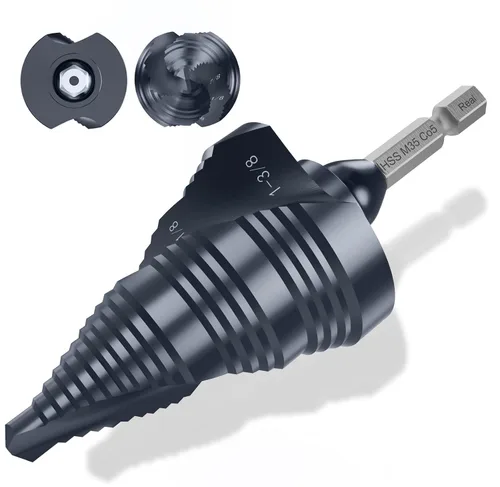 Vista 20 de Broca de cuatro Sprial Flauta M35 de cobalto, 1/4"-1-1/8" Ultra TiAIN recubierta Unibit broca, broca de vástago hexagonal de 1/4" para metal, acero