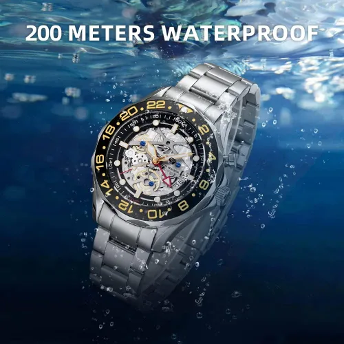 Vista 3 de TSAR BOMBA Reloj híbrido automático GMT para hombre, 656.2ft, impermeable, japonés, con movimiento de carga automática, fecha, almacenamiento
