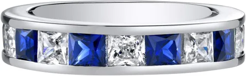 Vista 2 de PEORA Anillo de boda Half Eternity para mujer, plata de ley 925 con piedras preciosas de corte princesa, tallas 5 a 9