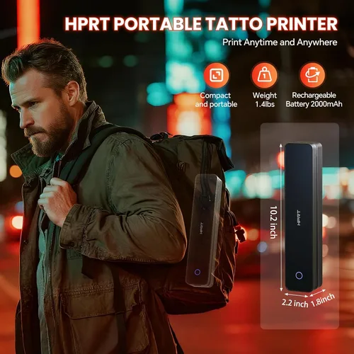 Vista 8 de HPRT Adhesivo térmico portátil Bluetooth para tatuajes, impresora inalámbrica de plantillas de tatuaje con 10 hojas de papel de impresión, tatuajes