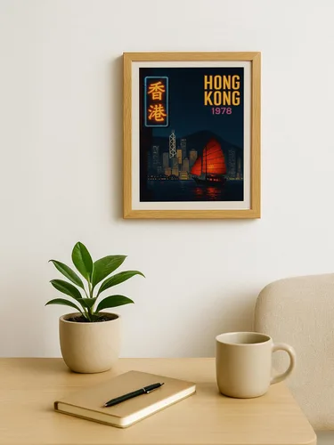 Vista 5 de AMERICAN LUXURY GIFTS Póster vintage de viaje de Hong Kong, horizonte nocturno retro de 1978, impresión sin marco de 8 x 10 pulgadas, arte de pared