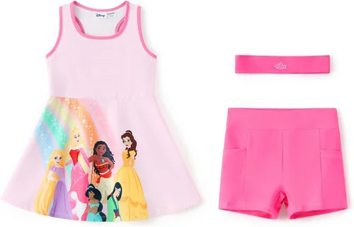 Vista 9 de Disney Frozen Elsa Princess Stitch Minnie - Vestido de tenis para niñas, sin mangas, con pantalones cortos, bolsillo y diadema, 2-9 años