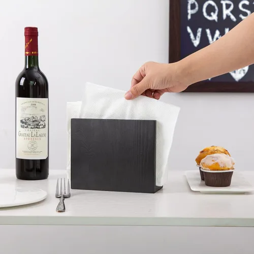 Vista 6 de Servilletero de papel de madera rústica, dispensador de almacenamiento de servilletas para mesas, accesorios de oficina de cocina para restaurantes