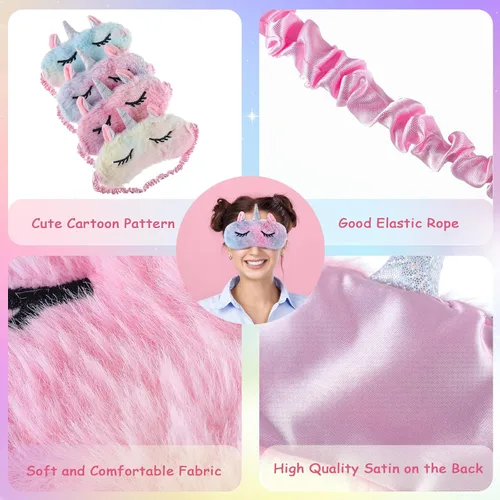 Vista 5 de Zhanmai 8 máscaras de unicornio para dormir de gato, máscara de ojos de felpa sintética de piel suave, ojos de gato, unicornio, ojos vendados