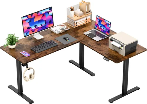 Vista 14 de Furmax 63 x 47 Inch L Shaped Standing Desk with 2 Preset Heights, Electric Height Adjustable Computer Desk, Corner Sit Stand Desk for Home Office, 2