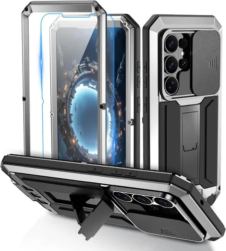 Vista 12 de Funda de metal compatible con Samsung Galaxy S23, funda de metal resistente de grado militar, funda protectora de cuerpo completo con soporte