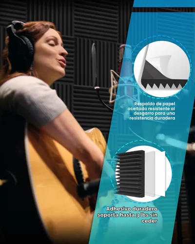 Vista 3 de Knightsacoustic Paquete de 24 paneles acústicos de espuma a prueba de sonido con autoadhesivos para pared, 12 x 12 x 2 pulgadas, de alta densidad