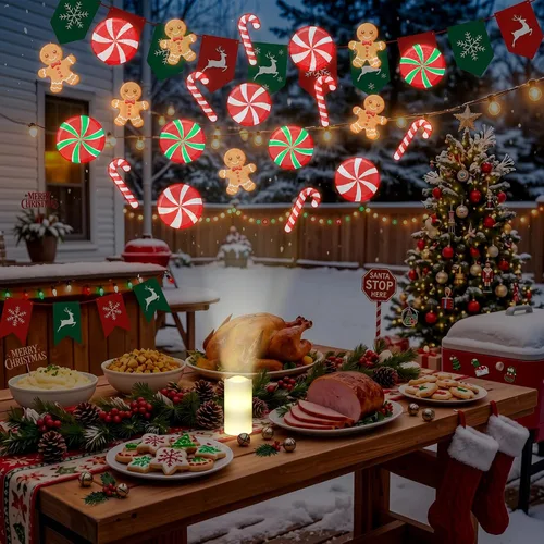 Vista 5 de Proyector de velas sin llama de Navidad, proyector de dulces para interiores, vela LED para vacaciones, funciona con pilas, luz nocturna