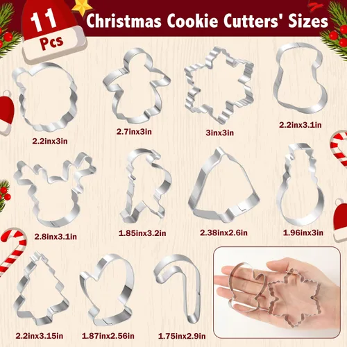 Vista 2 de Cortadores de Galletas de Navidad, Juego de 11 Piezas de Cortadores de Galletas con Formas de Acero Inoxidable, Moldes para Galletas con Copo de 11