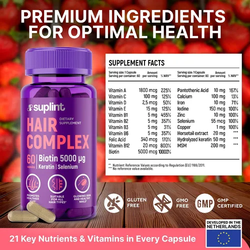 Vista 6 de Complejo vitamínico capilar con biotina 5000mcg, queratina, selen, zink Suplemento para el crecimiento del cabello con vitamina A, C, D, E, B12