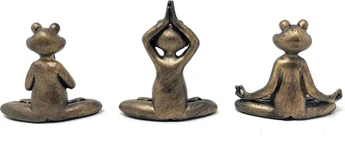 Vista 3 de Nature's Mark Estatua de resina de 3 mini ranas de yoga, decoración decorativa para el hogar