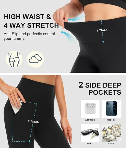 Vista 5 de NEW YOUNG Leggings capri con bolsillos para mujer, leggings de entrenamiento de cintura alta, pantalones de yoga con control de abdomen
