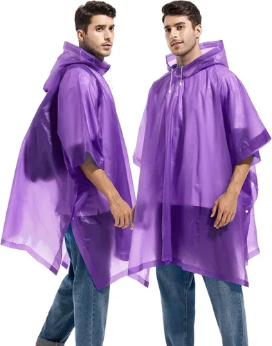 Vista 57 de Paquete de 2 ponchos de lluvia para adultos, reutilizables, impermeables, de supervivencia, emergencia, resistente, con capucha con cordón