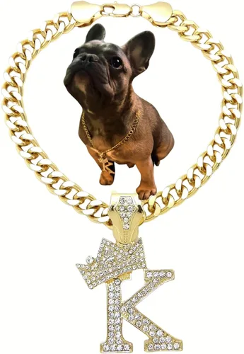 Vista 11 de Collar de cadena con letra inicial cubana para perro, collar de cadena para mascotas, gato, collar para cachorro (S, 25 cm)