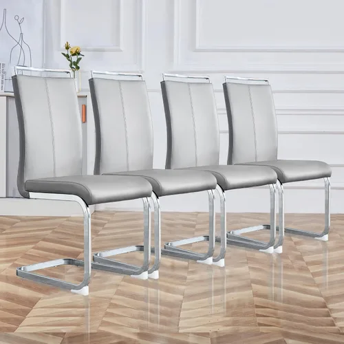 Vista 52 de gopop Juego de sillas de comedor, sillas modernas de metal con asiento acolchado de piel sintética, respaldo alto y patas cromadas resistentes, Negro