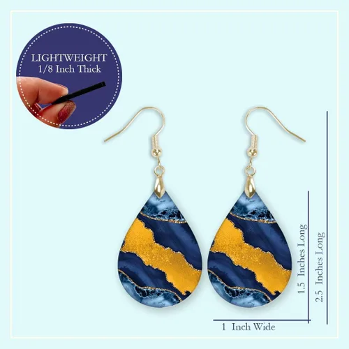 Vista 52 de Dangle Earrings for Women Colorful Dangling Drop Statement Jewelry Printed MDF Wood Teardrop Double Side Print Handmade by The Painted Pug