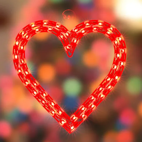 Vista 8 de Decoración de silueta de ventana de corazón rojo iluminado 50L para el día de San Valentín, corazón de luces de San Valentín Corazón rojo de 50 LED