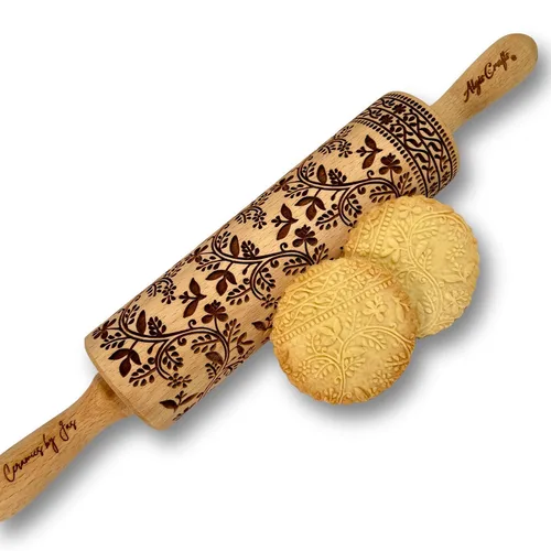 Vista 12 de CANNABIS ROLLING PIN PATRÓN CON HOJAS DE CANNABIS para COOKIES EMBOSSED
