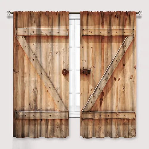 Vista 16 de Cortinas rústicas para dormitorio, puerta de granero antigua, tablero de madera, cortinas para sala de estar, madera rural dura, estilo rural