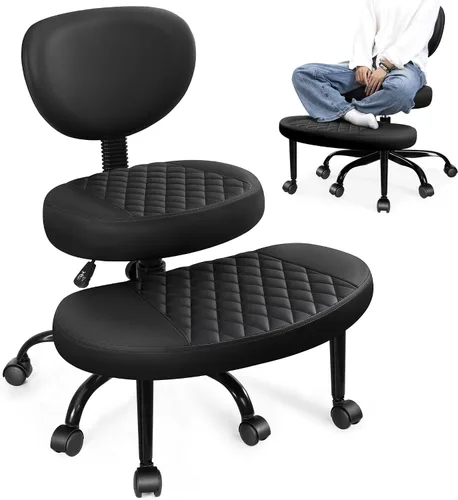 Vista 9 de AtHope - Silla de oficina ergonómica con patas cruzadas con ruedas - Altura ajustable para meditación, escritorio para TDAH y yoga - Diseño ancho