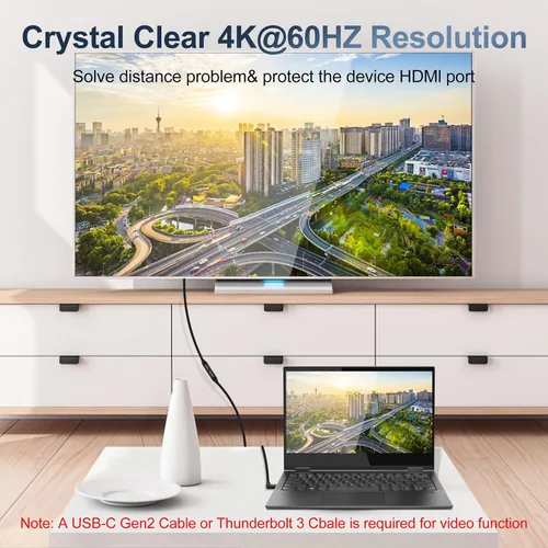 Vista 4 de Thsucords Cable de extensión USB C de 100 W, 0.3 pies, 10 Gbps 90 grados en ángulo recto USB C 3.2 macho a hembra, extensor de video 4K, cable