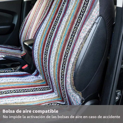Vista 4 de Funda de Asiento de Coche Manta Baja Saddle 4PCS Delantera a Rayas Multicolor, Funda de Asiento Hippie Boho de Ajuste Universal para Toyota, Honda